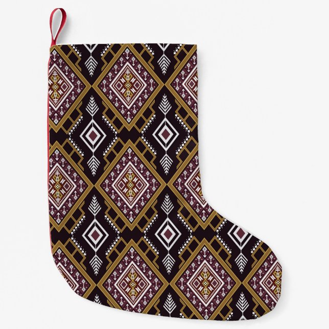Abstract geometric ethnic, wallpaper design. small christmas stocking (Front)