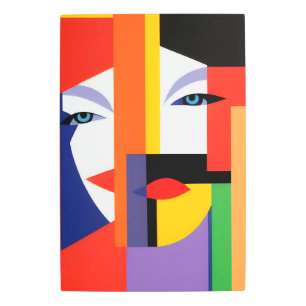 Abstract Geometric Face Portrait Colorful Metal Print