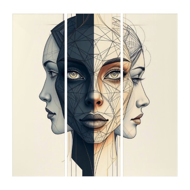 Abstract geometric faces triptych (Front)