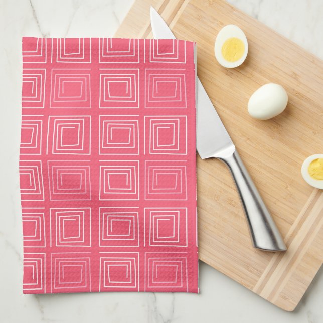  abstract geometric fashionable sixties pink  kitchen towel (Quarter Fold)