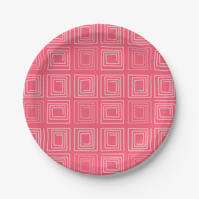  abstract geometric fashionable sixties pink  paper plates (Front)