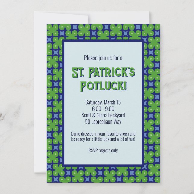 Abstract Geometric Four-Leaf Clover St. Patrick's Invitation (Front)