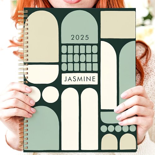 Abstract Geometric Green 2025 Custom Name Planner