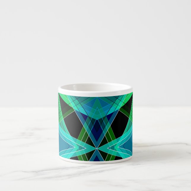 Abstract, geometric , green , blue , black espresso cup (Front)