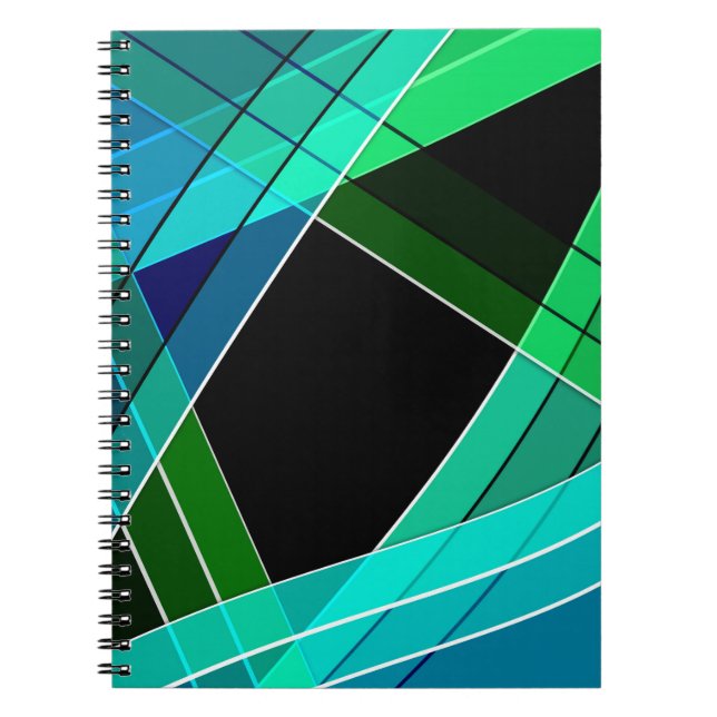 Abstract, geometric , green , blue , black notebook (Front)