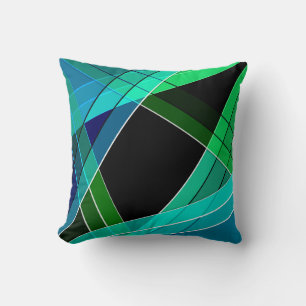 Abstract, geometric , green , blue , black throw pillow