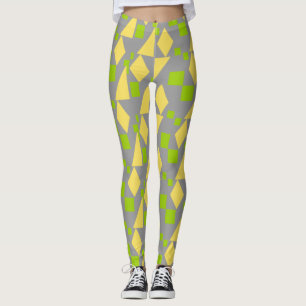 Abstract Geometric Green Yellow Pattern on Gray Leggings