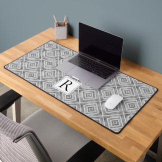 Abstract geometric grey pattern and monogram desk mat