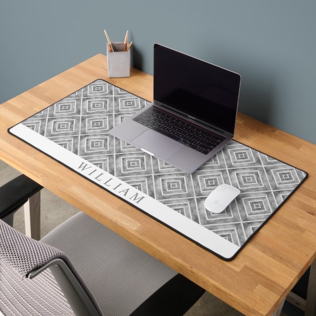 Abstract geometric grey square tiles pattern desk mat (Office 2)