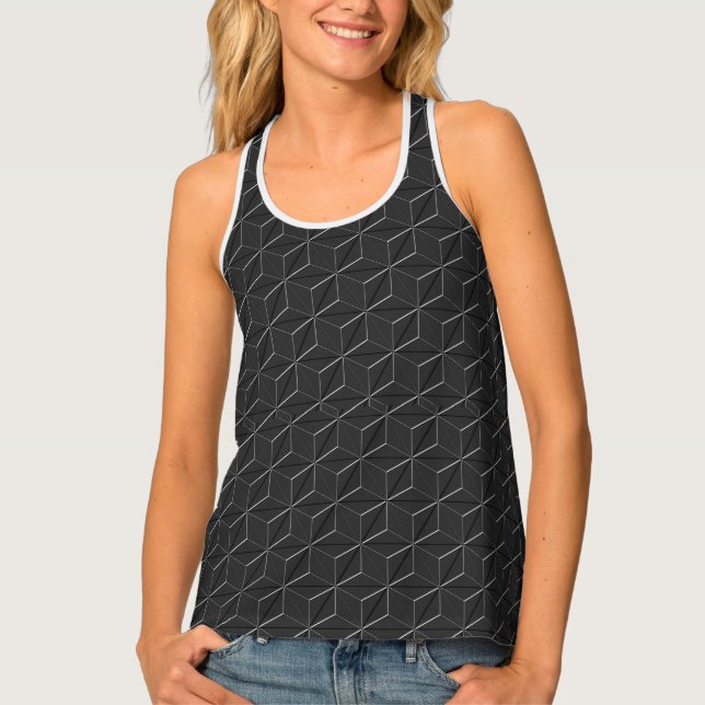 Abstract Geometric Image on Attractive Black  Tank Top (Front)