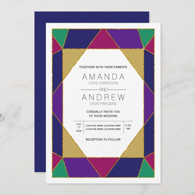 Abstract geometric jewel gemstone modern wedding invitation (Front/Back)