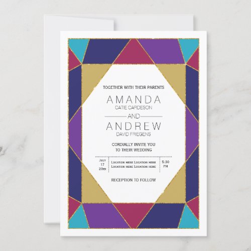 Abstract geometric jewel gemstone modern wedding invitation