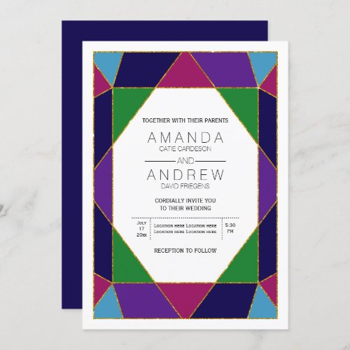 Abstract geometric jewel gemstone wedding invitation