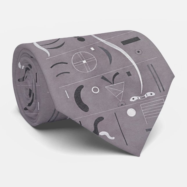 Abstract Geometric - Kandinsky Grey  Neck Tie (Rolled)
