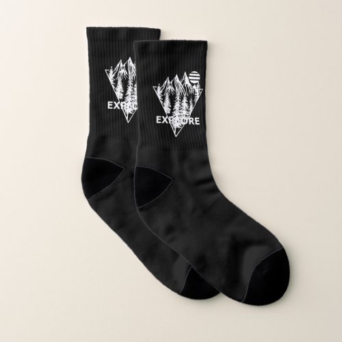 Abstract geometric landscape pine trees nature socks