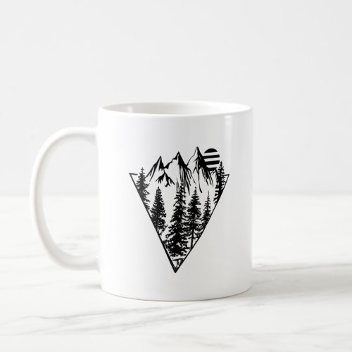 Abstract geometric landscape pine trees sunset coffee mug