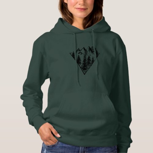Abstract geometric landscape pine trees sunset hoodie