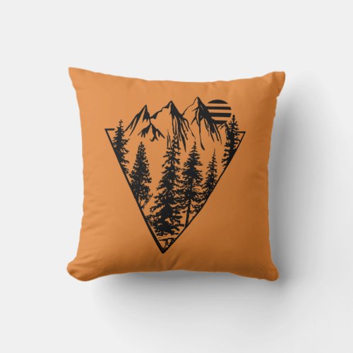 Abstract geometric landscape pine trees sunset throw pillow