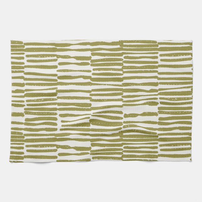 Abstract geometric lines olive green unique contem kitchen towel (Horizontal)