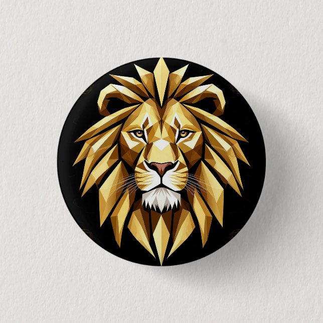 Abstract Geometric Lion Art with Intense Gold Tone Button (Front)