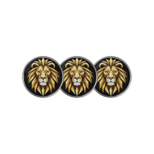 Abstract Geometric Lion Art with Intense Gold Tone Golf Ball Marker