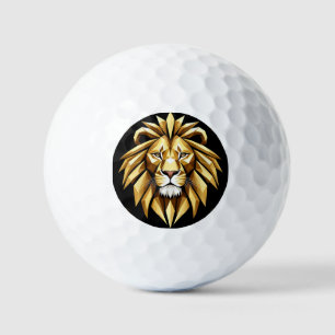 Abstract Geometric Lion Art with Intense Gold Tone Golf Balls