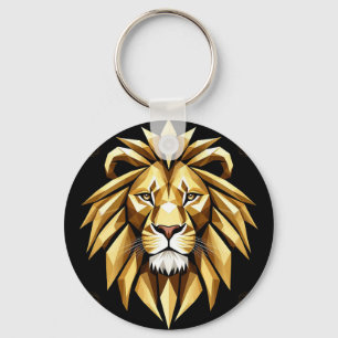 Abstract Geometric Lion Art with Intense Gold Tone Keychain