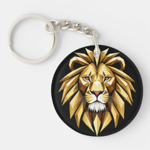 Abstract Geometric Lion Art with Intense Gold Tone Keychain