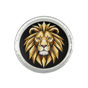 Abstract Geometric Lion Art with Intense Gold Tone Ring