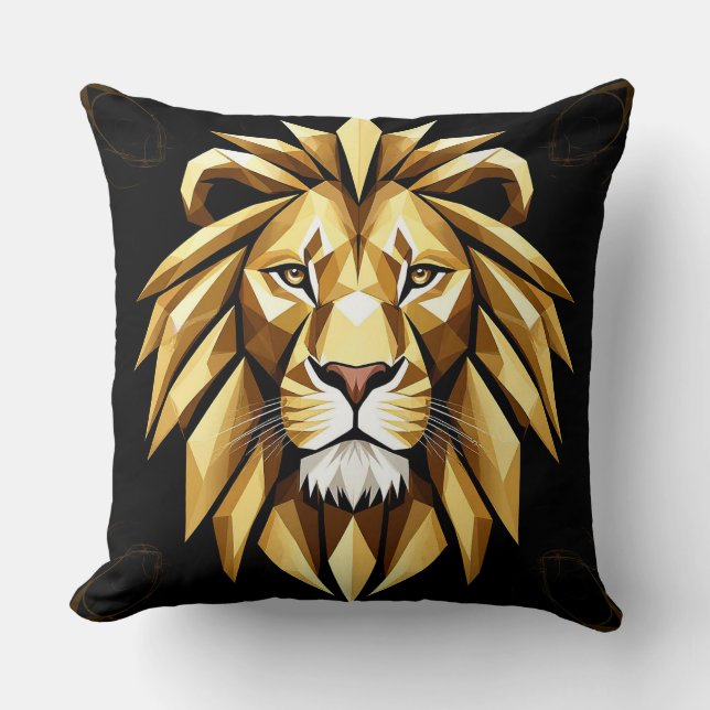 Abstract Geometric Lion Art with Intense Gold Tone Throw Pillow (Front)