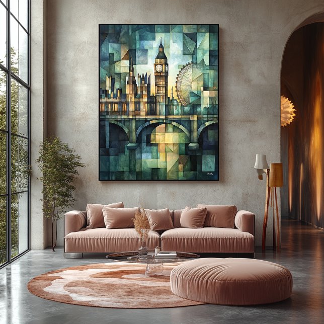Abstract Geometric London Skyline with Big Ben Canvas Print (Creator Uploaded)