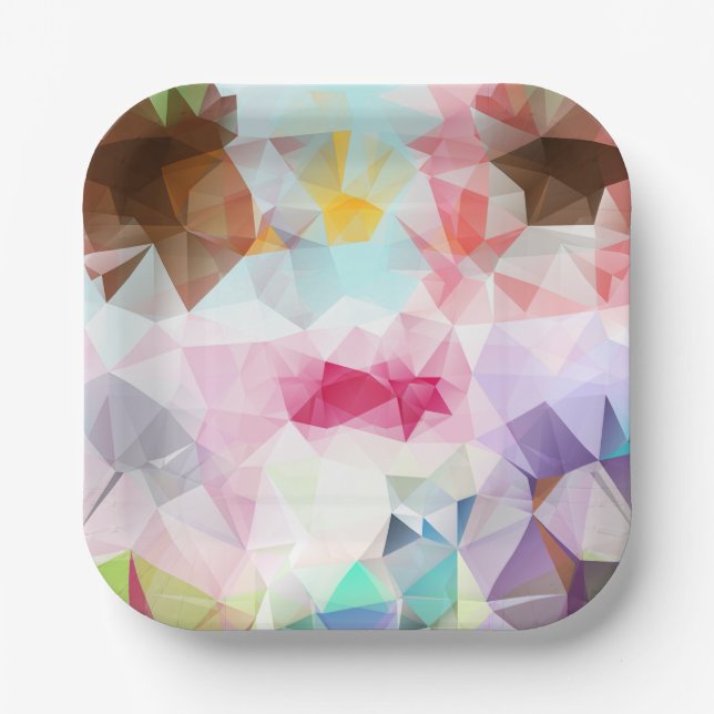 Abstract Geometric Low Poly Mosaic Paper Plates (Front)