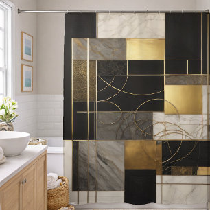 Abstract Geometric Marble Gold Black Gray White Shower Curtain