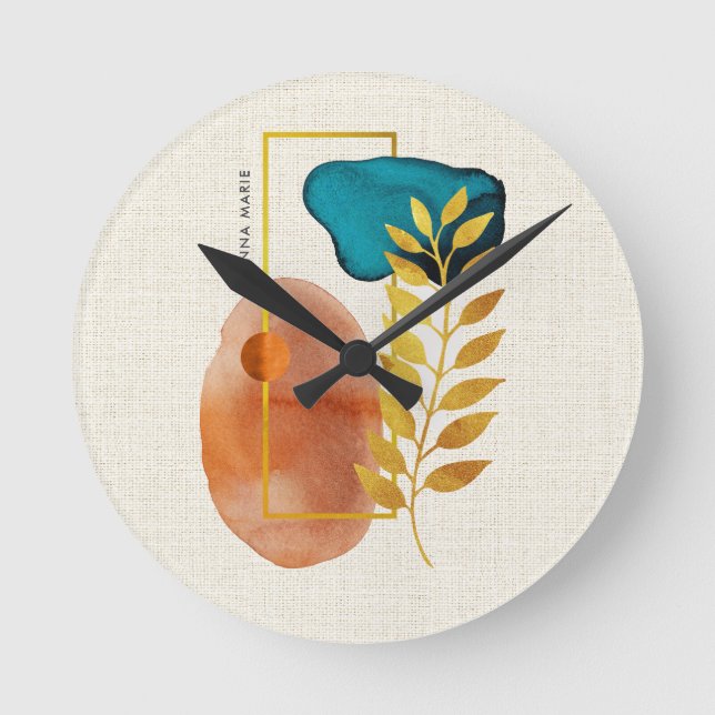 Abstract Geometric Mid-Century Modern Minimalist Round Clock (Front)