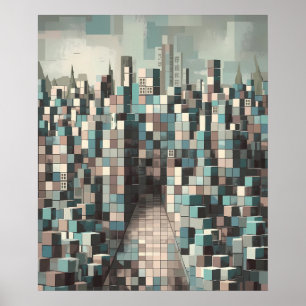 Abstract Geometric Minimalist Modern Cityscape Poster