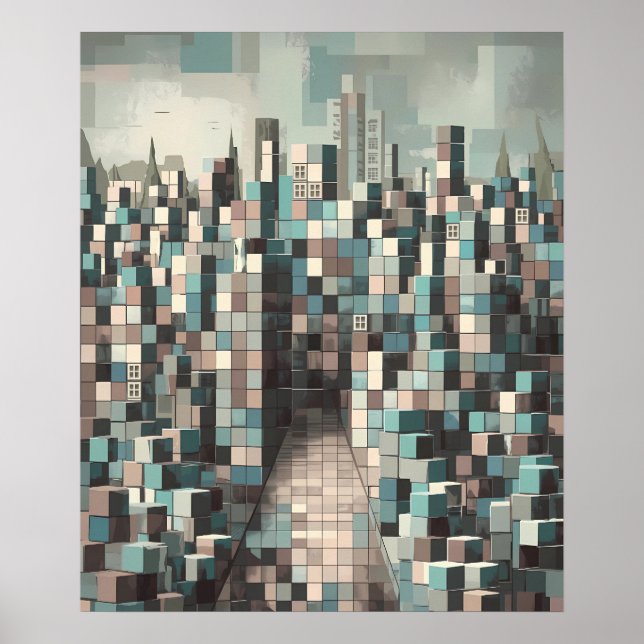 Abstract Geometric Minimalist Modern Cityscape  Poster (Front)