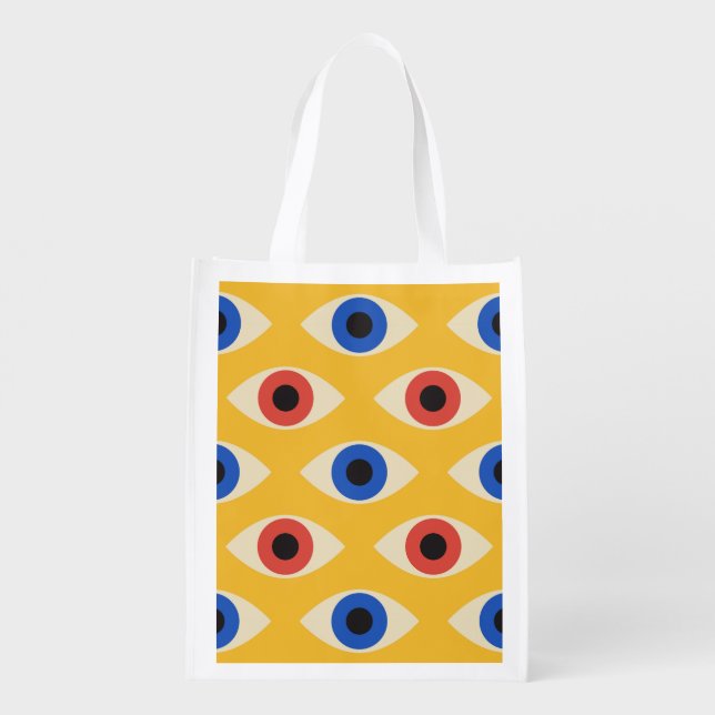 Abstract Geometric Modern Bold Evil Eye Pattern  Grocery Bag (Back)