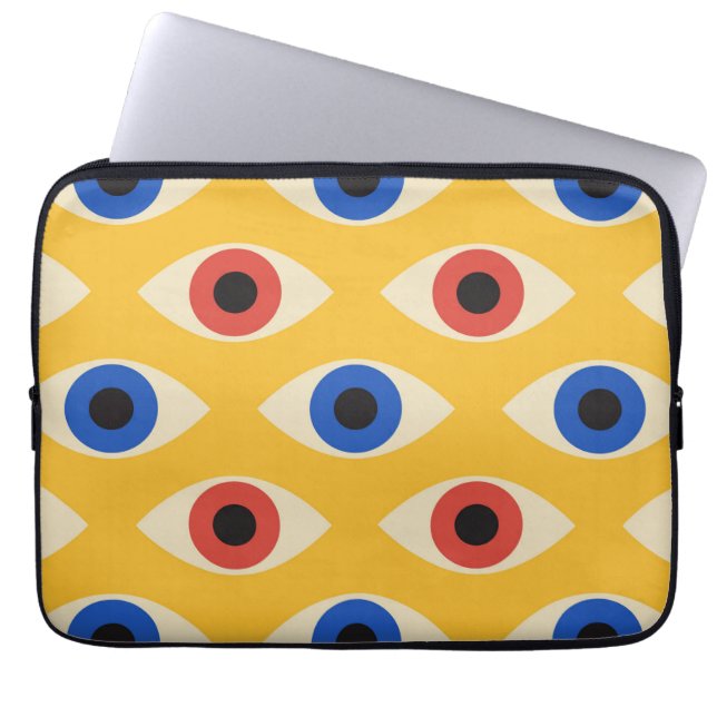 Abstract Geometric Modern Bold Evil Eye Pattern  Laptop Sleeve (Front)