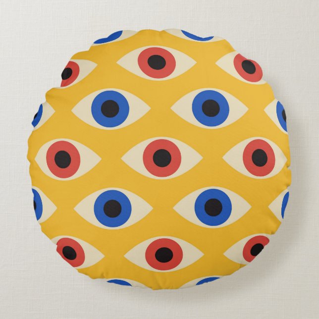 Abstract Geometric Modern Bold Evil Eye Pattern  Round Pillow (Front)