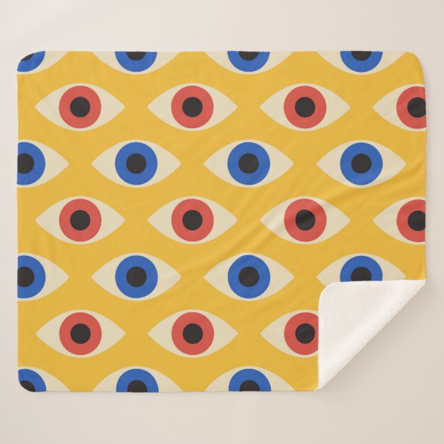 Abstract Geometric Modern Bold Evil Eye Pattern  Sherpa Blanket (Front (Horizontal))
