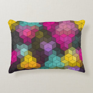 Abstract geometric modern hexagon shapes mosaic accent pillow