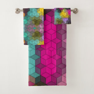 Abstract geometric modern hexagon shapes mosaic bath towel set