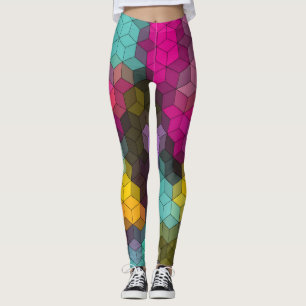 Abstract geometric modern hexagon shapes mosaic leggings