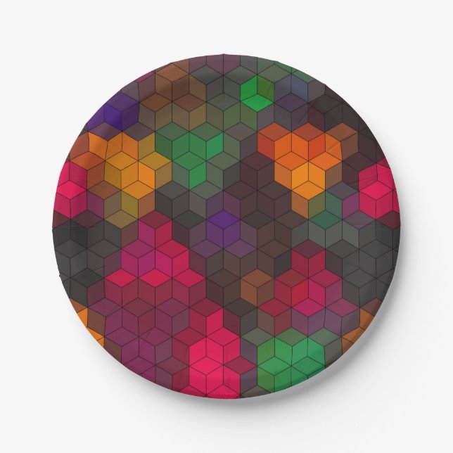 Abstract geometric modern hexagon shapes mosaic mu paper plates (Front)