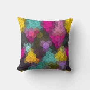 Abstract geometric modern hexagon shapes mosaic mu throw pillow