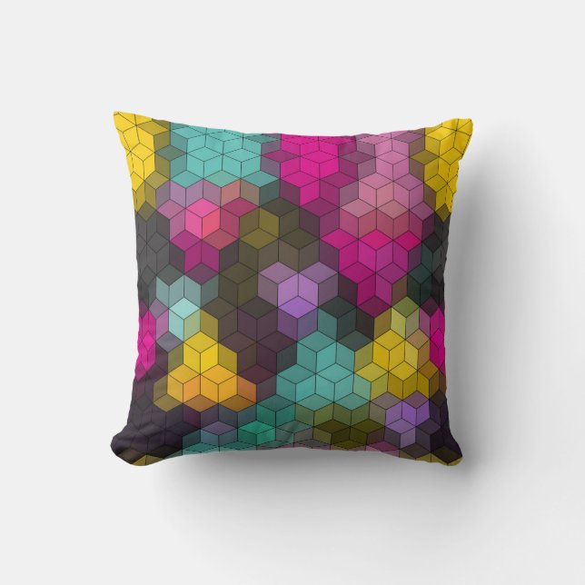 Abstract geometric modern hexagon shapes mosaic mu throw pillow (Front)