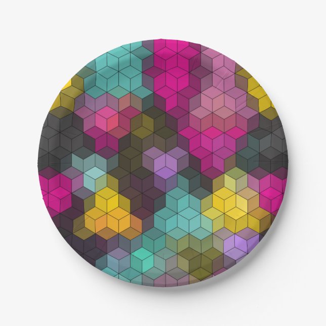 Abstract geometric modern hexagon shapes mosaic  paper plates (Front)