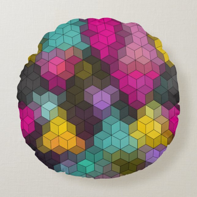 Abstract geometric modern hexagon shapes mosaic  round pillow (Front)
