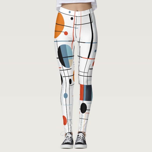 Abstract Geometric Modern Minimalist Lines Leggings (Front)