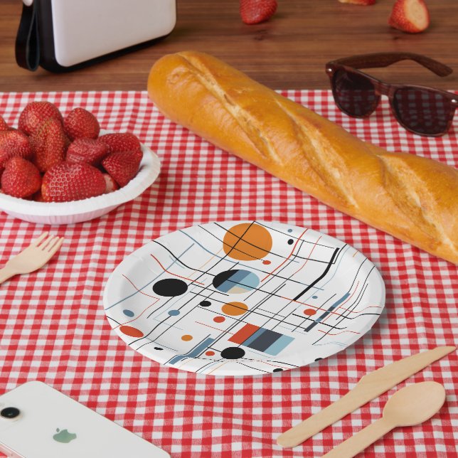 Abstract Geometric Modern Minimalist Lines Paper Plates (Picnic)